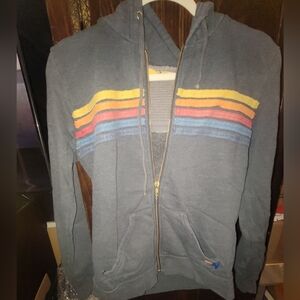 Aviator Nation Charcoal Zip-Up Sweater with Stripes Small